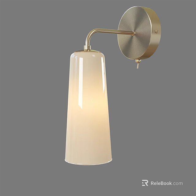 Modern Design Wall Lamp with Curved Metal Arm and White Glass Shade 3d model 
