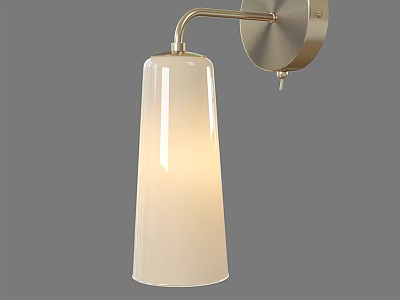 Modern Design Wall Lamp with Curved Metal Arm and White Glass Shade 3d model