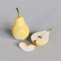 Fruit Store Display Of Fresh Pears With Whole And Sliced Pieces