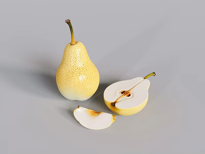 Fruit Store Display Of Fresh Pears With Whole And Sliced Pieces 3d model