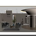 Modern Clothing Store Interior With Beige Decor Curved Design Mirrors Sofa Green Plant Display Racks