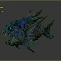 Mythical Armored Fish With Glowing Blue Eyes Sharp Teeth And Spiky Fins