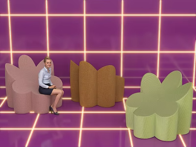 Petal Shaped Single Sofa In Pastel Colors With Purple Grid Background And Yellow Lines 3d model