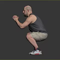 Man Doing Squats In Sleeveless Tank Top With Arm Tattoo And Sneakers