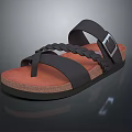 Black Strapped Braided Design Sandals With Metal Buckle And Brown Cork Sole