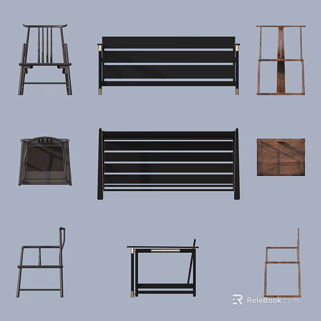 Stylish Leisure Chairs With Wooden Frames Slatted Backs And Modern Design Elements 3d model