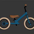 Blue Kids Tricycle With Brown Seat Orange Handlebars And Three Wheels On Black Reflective Surface