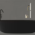 Black Bathtub With Black Faucet And Wall Niche Holding Oil Bottle And Candles