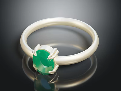 Elegant Silver Ring With Green Gemstone Stylish Fashion Accessory Design 3d model