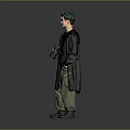 Man With Green Hair Wearing Black Coat And Green Pants Holding Camera Against Gray Background