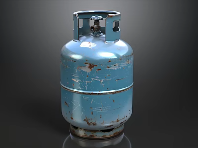 Blue Rusty Gas Cylinder With Scratches On Dark Background Surface 3d model