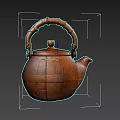 Handcrafted Wooden Teapot Decorative Ornament Set With Bamboo Handle And Textured Design