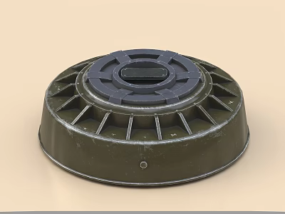 Green Military Weapon Round Metal Mine With Top Grille Design Structure 3d model