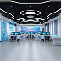 School Modern Computer Lab Equipped with Computers Desks and Large Interactive Screen