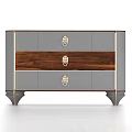 Modern Entryway Cabinet Sideboard With Gray And Wooden Drawers Gold Handles And Legs