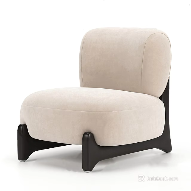 Modern Beige Upholstered Single Sofa With Black Legs And Rounded Design 3d model