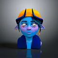 Cute Blue Skinned Elf Eared Character Wearing Yellow Hat With Large Purple Eyes