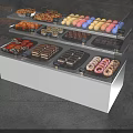 Assorted Dessert Display With Donuts Macarons Cakes And Pastries In Glass Showcase