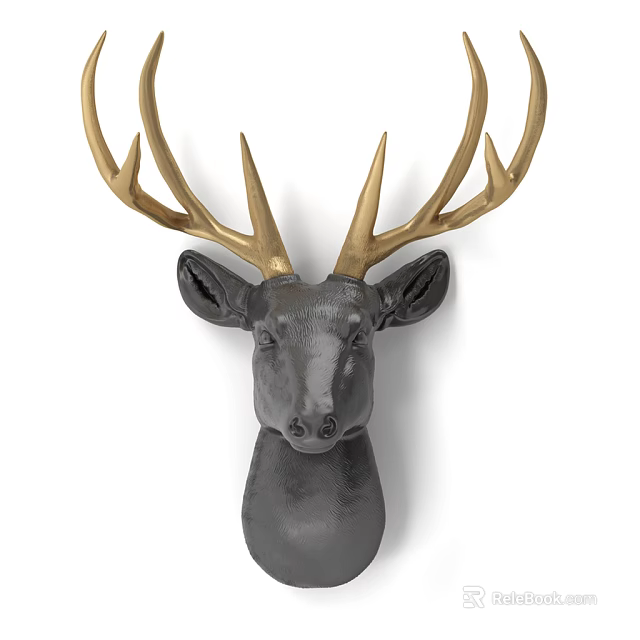 Stylish Deer Head Wall Decor With Gray Body And Gold Antlers 3d model 