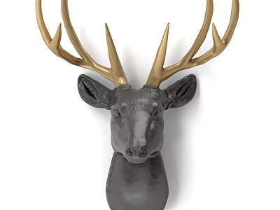 Stylish Deer Head Wall Decor With Gray Body And Gold Antlers 3d model