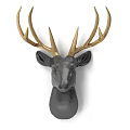 Stylish Deer Head Wall Decor With Gray Body And Gold Antlers