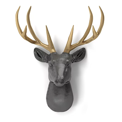 Stylish Deer Head Wall Decor With Gray Body And Gold Antlers 3d model Stylish Deer Head Wall Decor With Gray Body And Gold Antlers 3d model