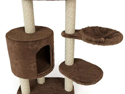 Brown Cat Tree With Sisal Wrapped Posts Platforms And Cozy Condo 3d model