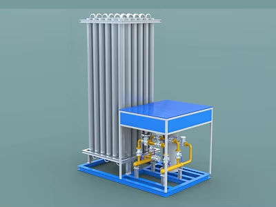 Industrial Equipment With Multiple Vertical Pipes Top Circular Components Blue Base And Yellow Valves 3d model