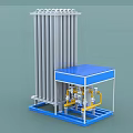 Industrial Equipment With Multiple Vertical Pipes Top Circular Components Blue Base And Yellow Valves