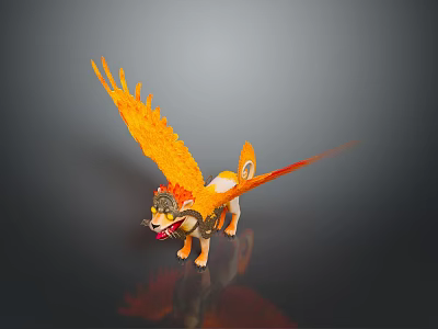 Orange Fantasy Griffin Mythical Creature With Spread Wings And Lion Body 3d model