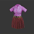 Light Blue Short Sleeve Shirt with Dark Gray Pleated Skirt and Belt