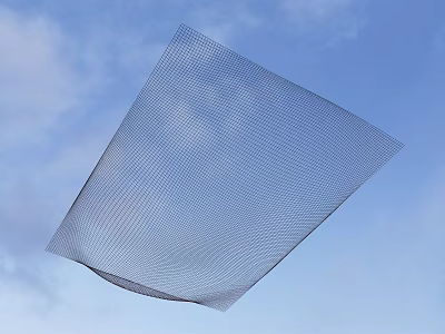 Transparent Square Mesh Sheet With Wavy Edges Against Blue Sky Background 3d model