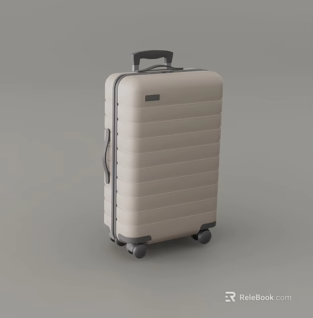 Beige Modern Suitcase With Striped Design Telescopic Handle And Rolling Wheels 3d model