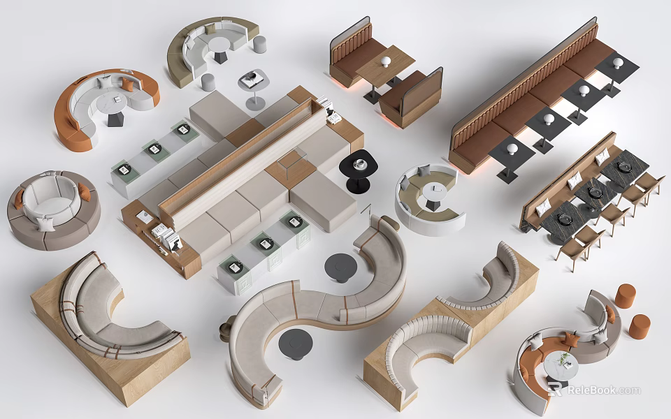 Modern Dining Tables With Various Designs And Chair Combinations For Restaurant Settings In Neutral Colors 3d model 