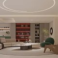 Modern Basement Interior Design With Open Layout Green Sofa Coffee Table And Ceiling Lights