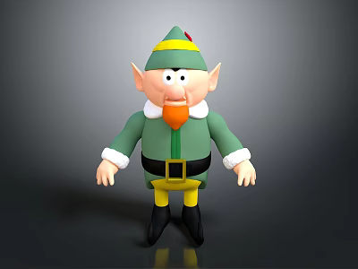 3D Elf Character With Green Hat Pointed Ears Orange Beard White Cuffs And Yellow Pants 3d model
