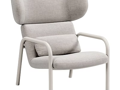 Gray Upholstered Leisure Chair With High Backrest Padded Seat And Metal Armrests 3d model