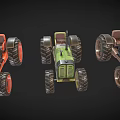 Three Colorful Vintage Utility Tractors with Large Wheels Classic Design and Retro Style