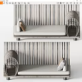 Multi Seater Sofa With Soft Fabric Cushion Decorative Pillows And Vertical Striped Wall Design