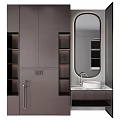 Elegant Modern Bathroom Vanity With Oval Mirror Marble Countertop And Built in Cabinets