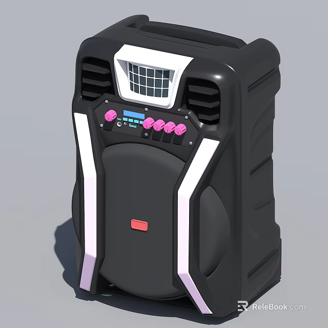 Black Portable Speaker With Pink Control Buttons LED Display And Grilles 3d model 