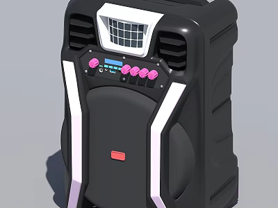 Black Portable Speaker With Pink Control Buttons LED Display And Grilles 3d model