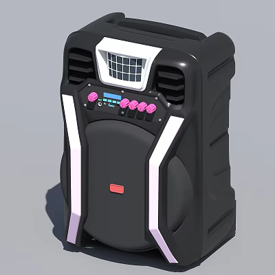Black Portable Speaker With Pink Control Buttons LED Display And Grilles 3d model