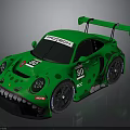Green Race Car With Tooth Design Number 80 And Rear Wing Features