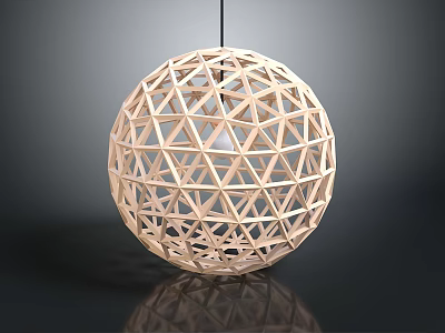 Stylish Wooden Spherical Pendant Light With Geometric Triangle Grid Design 3d model