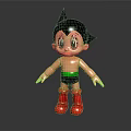 Astro Boy 3D Cartoon Model With Black Spiky Hair Big Eyes Red Boots Green Shorts