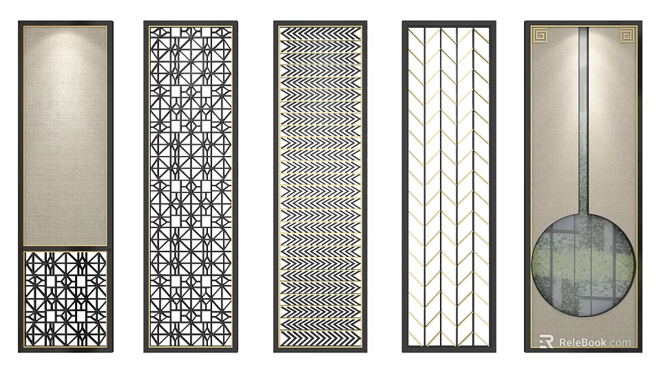 Modern Room Divider With Geometric Patterns And Metal Frame For Interior Decoration 3d model