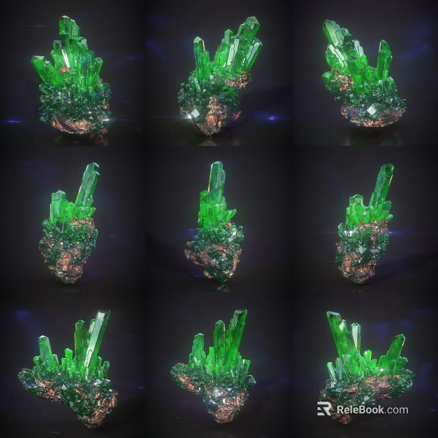 Unique Natural Vibrant Green Crystal Raw Gemstone Jewelry Shown In Multiple Angles 3d model 