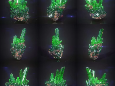 Unique Natural Vibrant Green Crystal Raw Gemstone Jewelry Shown In Multiple Angles 3d model