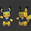 Cute Pixel Art Style Pikachu Dolls With Hat And Vest For Collection